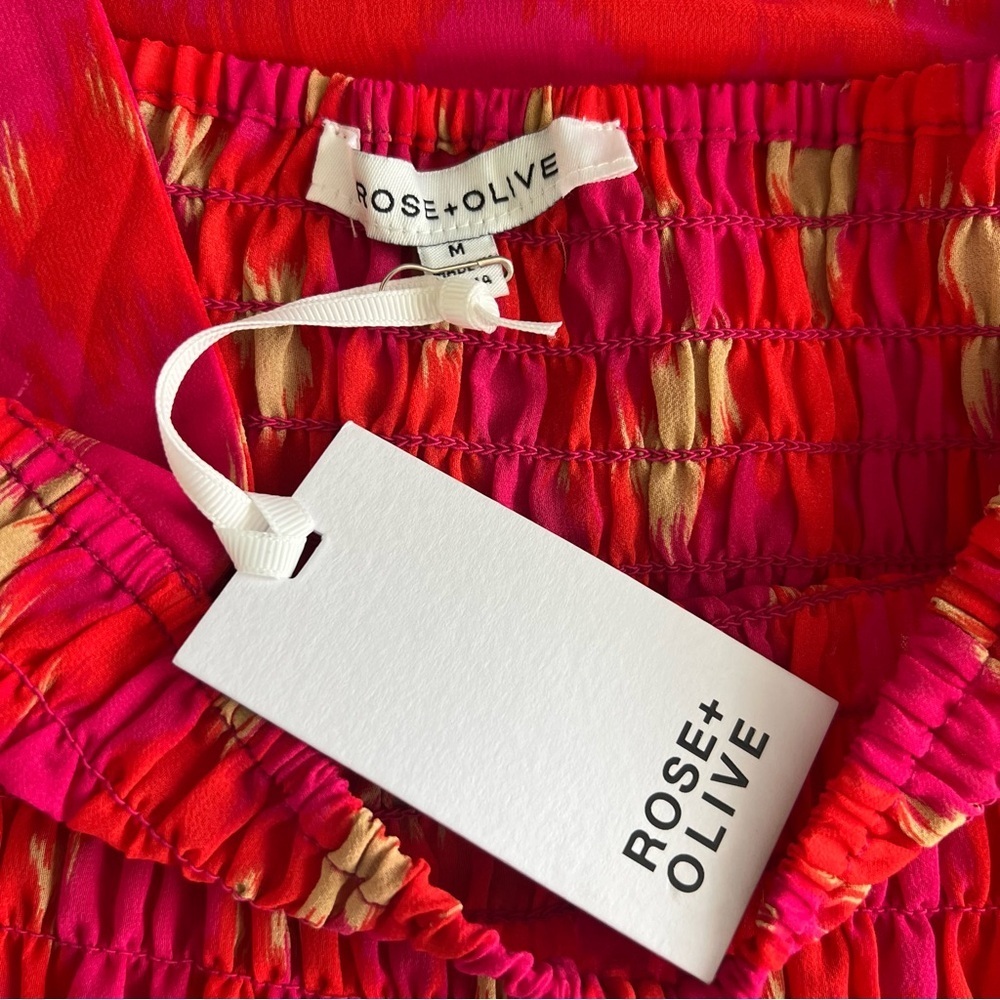 Rose + Olive Orange Pink Smocked Sleeveless Peplum Tank Top‎ Medium - Picture 7 of 8